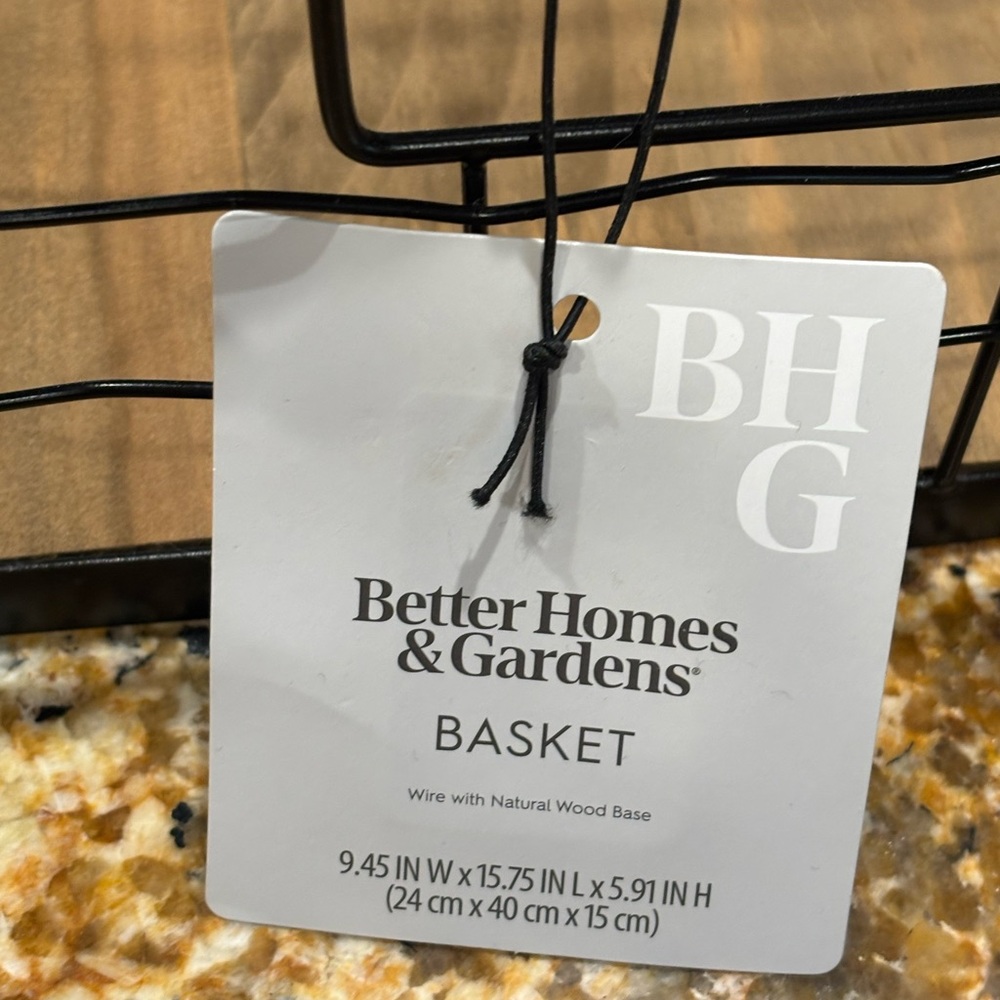 Better Homes And Gardens Black Wire Basket with Wood Base - Picture 2 of 5